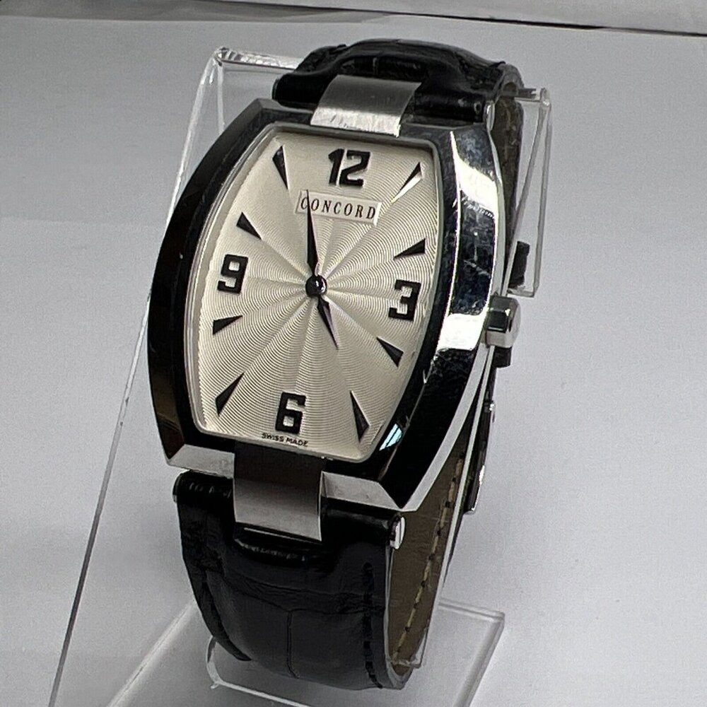 Concord Stainless Steel Swiss Made Quartz Watch 14 G3 1480.2 Black Leather Strap